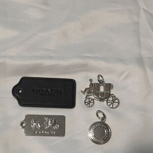 Coach Silver Charm Set with Black Leather Tag
